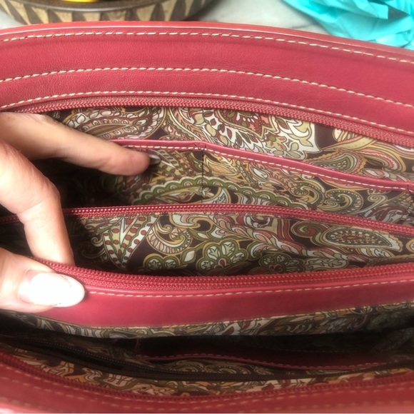 Nordstrom medium pink leather shoulder bag multi pocket paisley inside 9x14 - Picture 5 of 10